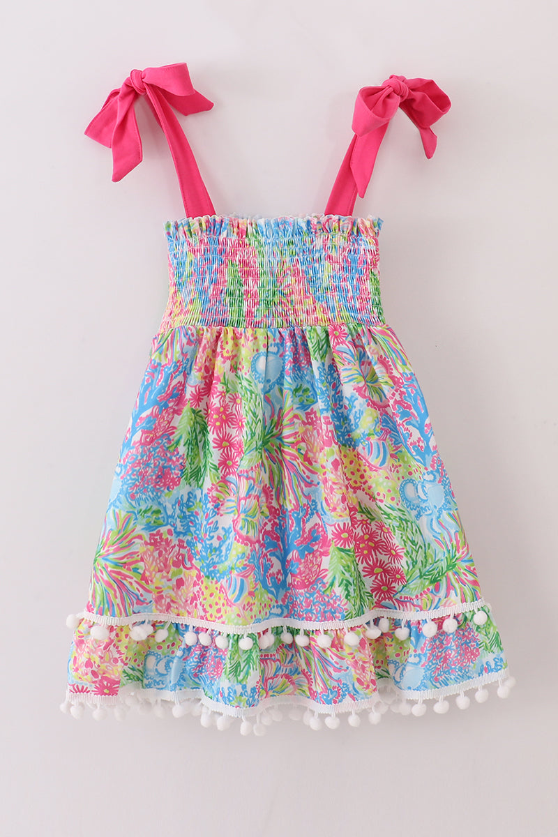 Pink Tropical Smocked Mom & Me Dress