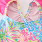 Pink Tropical Floral Girl Swimsuit Set