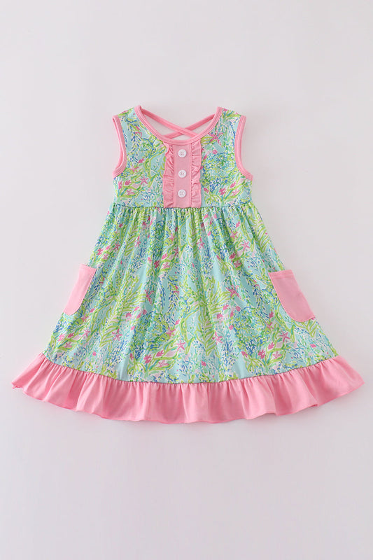 Meadow Breeze Print Girl Ruffle Dress