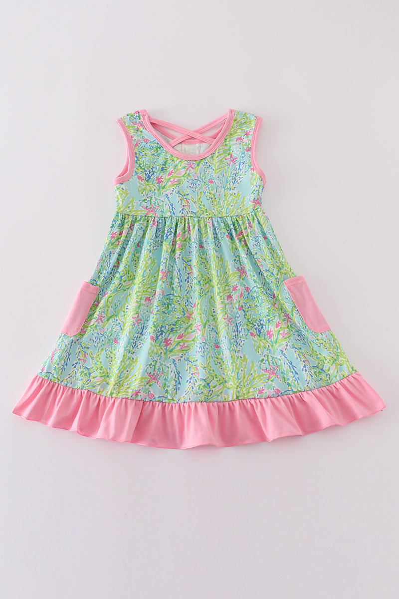 Meadow Breeze Print Girl Ruffle Dress