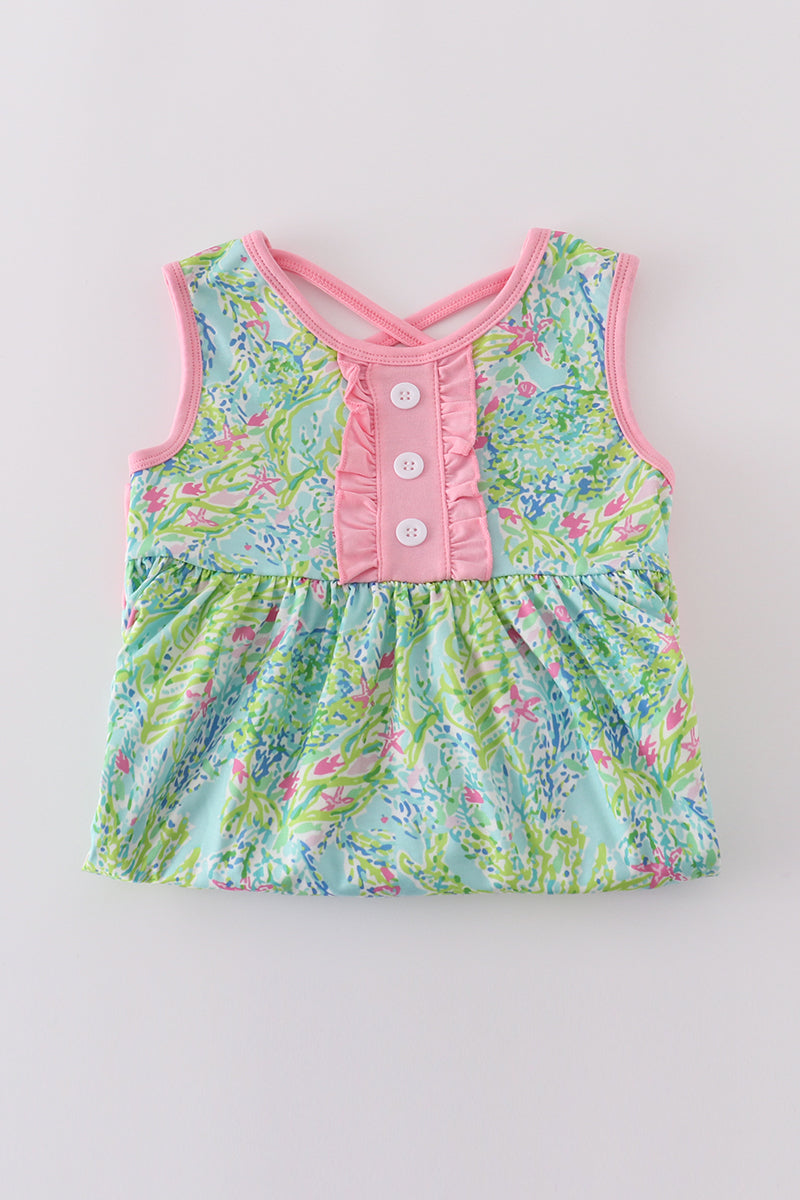 Meadow Breeze Print Girl Ruffle Dress