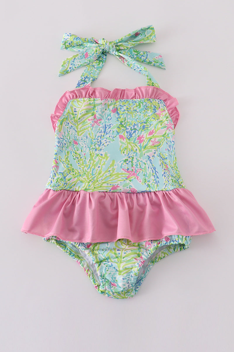 Meadow Breeze Print Girl Swimsuit