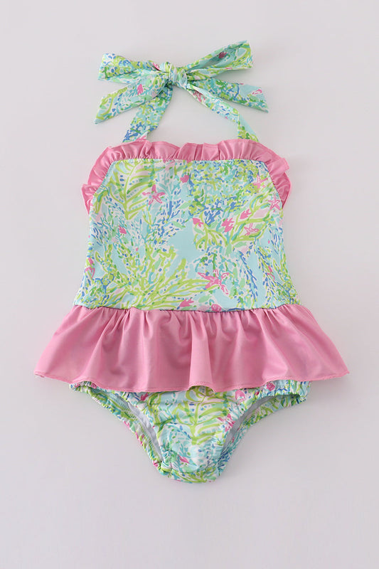 Meadow Breeze Print Girl Swimsuit