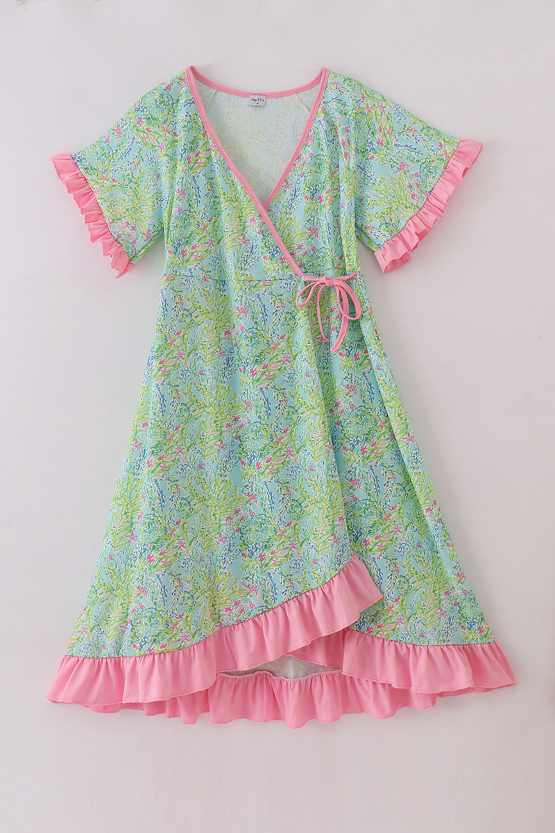 Meadow Breeze Print Adult Ruffle Dress