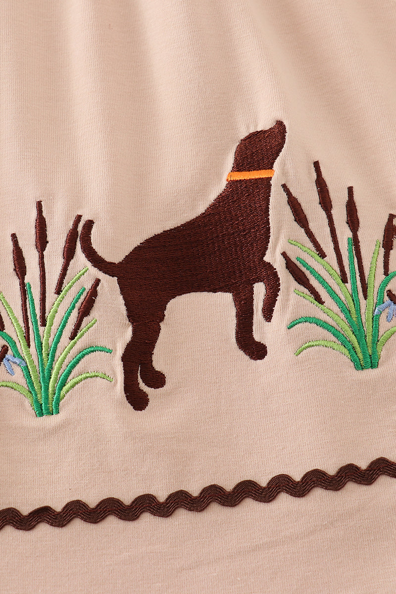 Camouflage Hound Embroidery Ruffle Dress