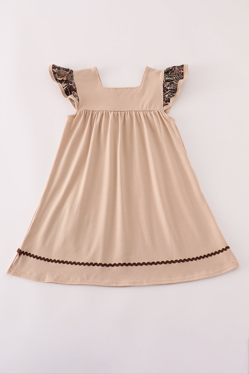 Camouflage Hound Embroidery Ruffle Dress