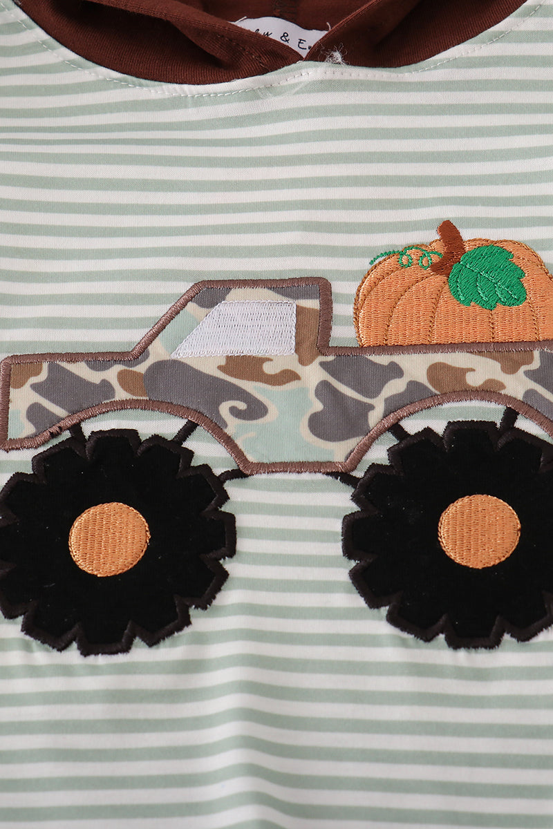 Camouflage Truck Pumpkin Applique Stripe Hoodie Set