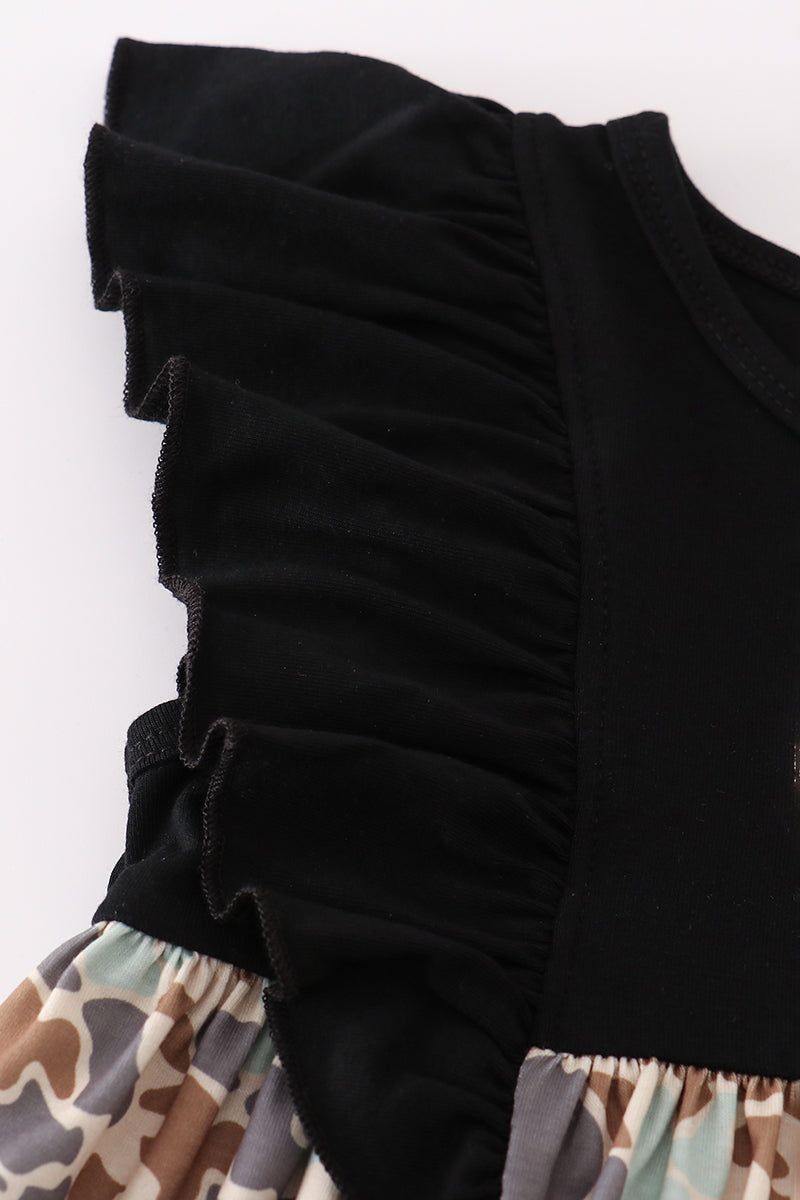 Black Camouflage Pumpkin Applique Ruffle Dress