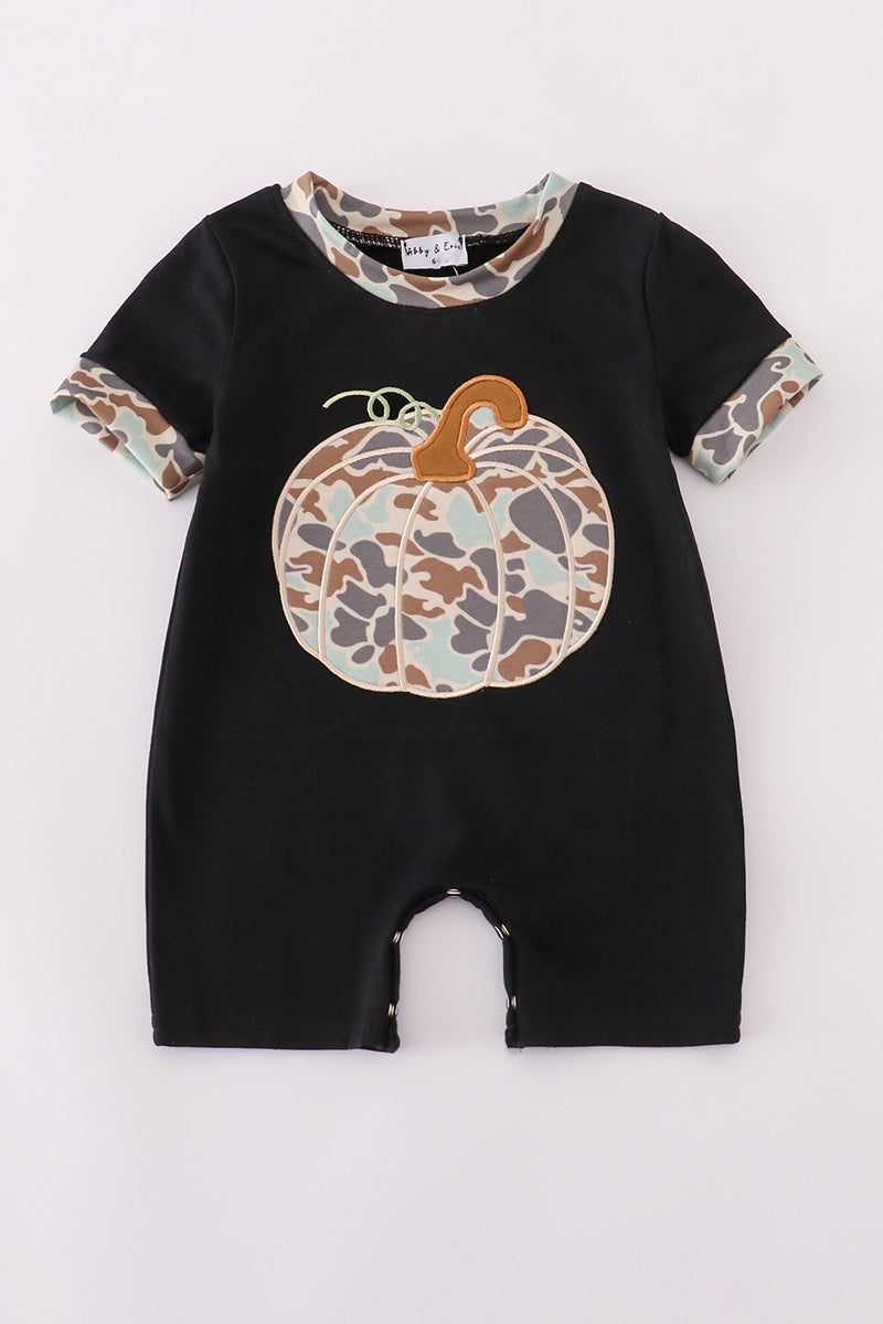 Black Camouflage Pumpkin Applique Romper