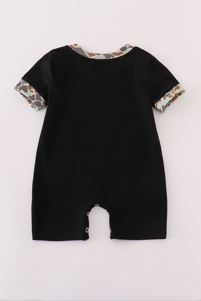 Black Camouflage Pumpkin Applique Romper