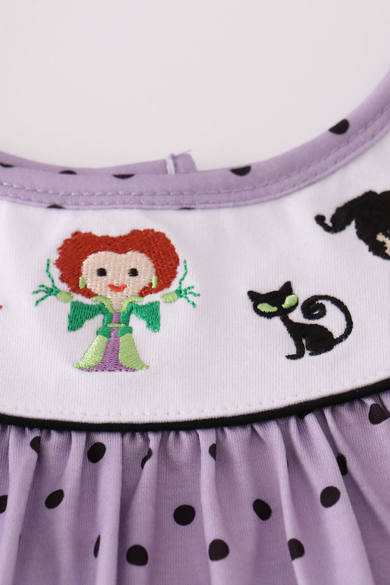 Purple Halloween Dot Witch Embroidery Bloomer Set