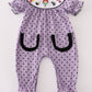 Purple Halloween Dot Witch Embroidery Romper