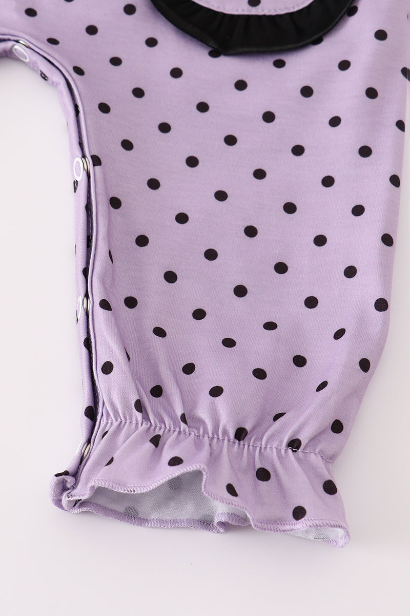Purple Halloween Dot Witch Embroidery Romper
