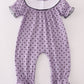 Purple Halloween Dot Witch Embroidery Romper