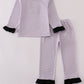 Purple Halloween Spider Embroidery Stripe Pants Set