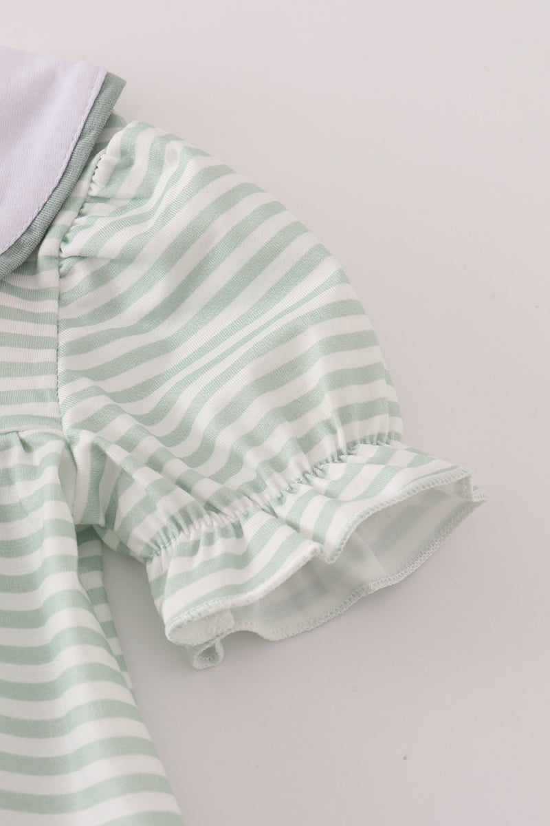 Sage Stripe French Knot Ruffle Pants Set