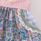 Blue Floral Pumpkin Embroidery Ruffle Pants Set