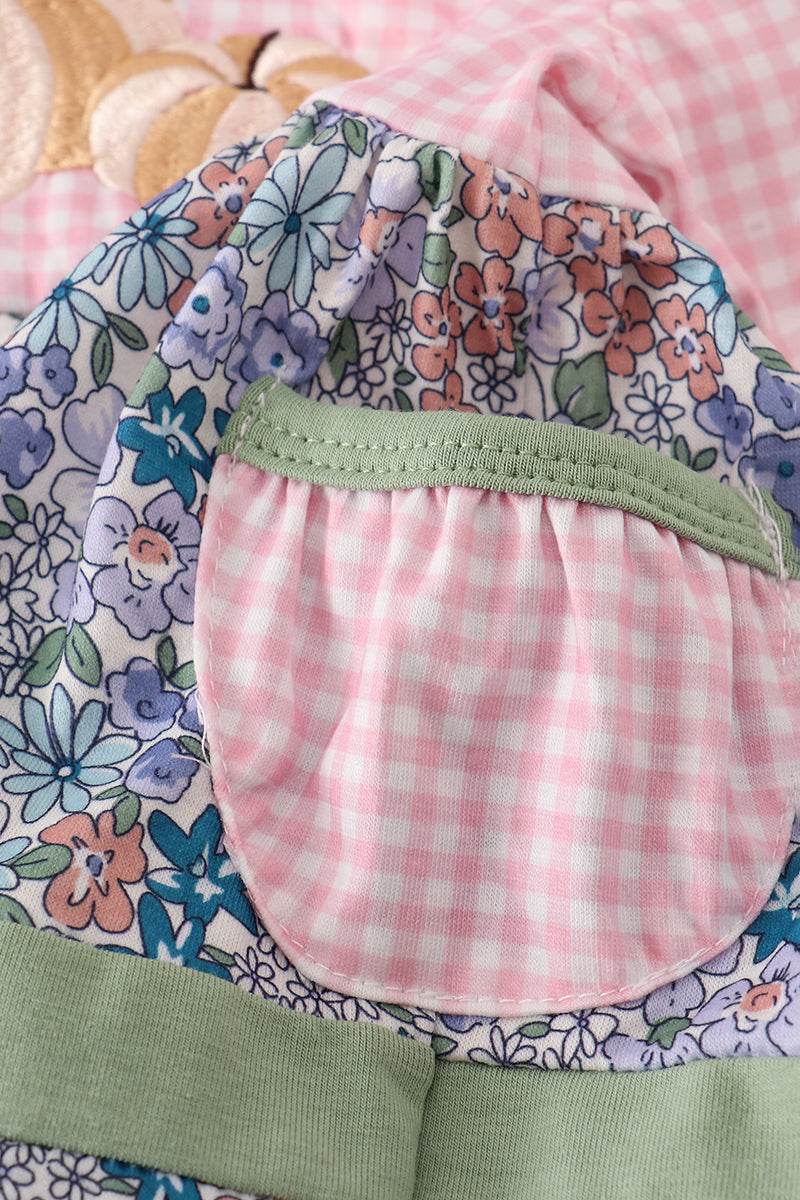 Blue Floral Pumpkin Embroidery Ruffle Bloomer Set