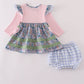 Blue Floral Pumpkin Embroidery Ruffle Bloomer Set