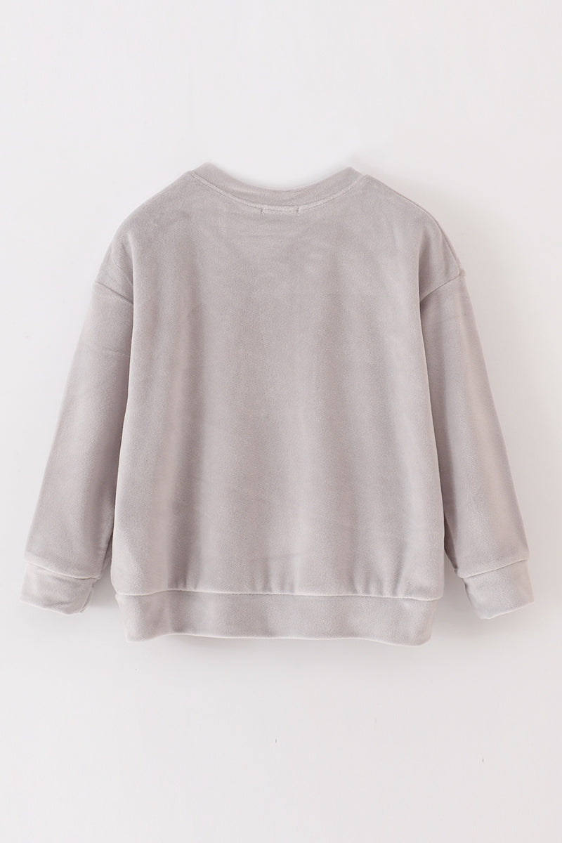Grey Velvet Blessed Embroidery Mom&Me Sweatshirt