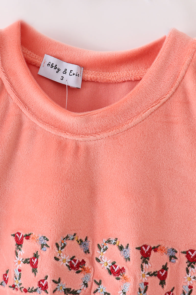 Pink Velvet Blessed Embroidery Mom&Me Sweatshirt