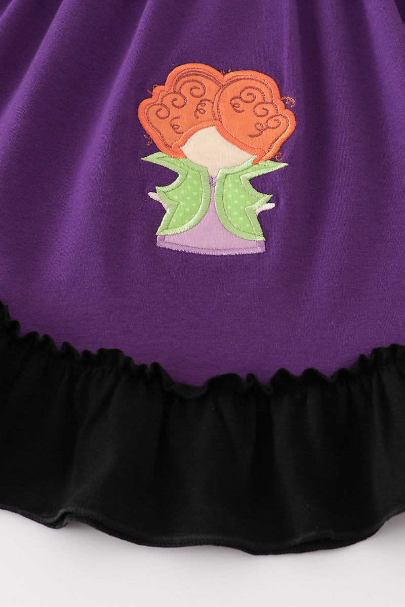 Purple Halloween Witch Applique Dress