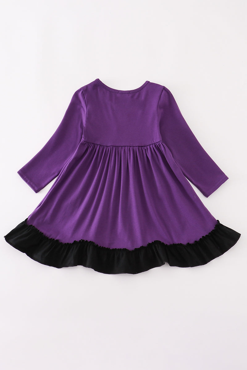Purple Halloween Witch Applique Dress