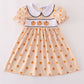 Khaki Embroidery Smocked Dress