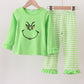 Green Grinch Embroidery Ruffle Pajamas Set