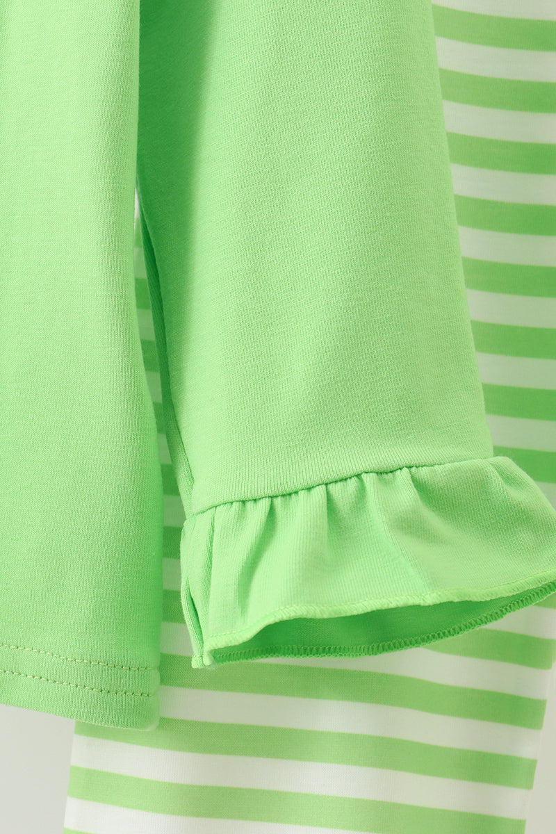 Green Grinch Embroidery Ruffle Pajamas Set