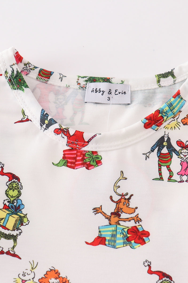 White Grinch Print Dress