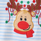 Blue Stripe Reindeer Applique Ruffle Pants Set