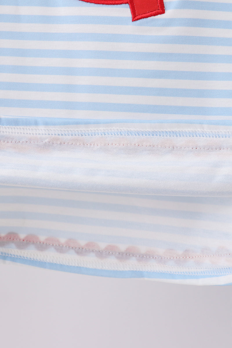 Blue Stripe Reindeer Applique Ruffle Pants Set