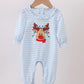 Blue Stripe Reindeer Applique Ruffle Romper