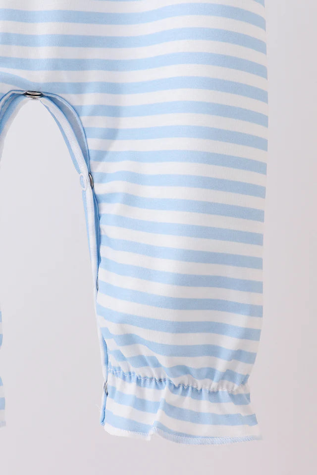 Blue Stripe Reindeer Applique Ruffle Romper