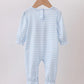 Blue Stripe Reindeer Applique Ruffle Romper