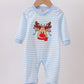 Blue Stripe Reindeer Applique Romper