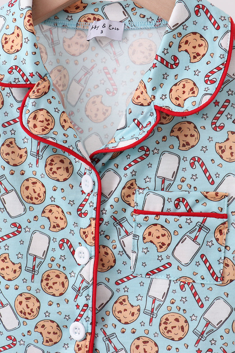 Santa Claus Cookie Print Ruffle Pajamas Set