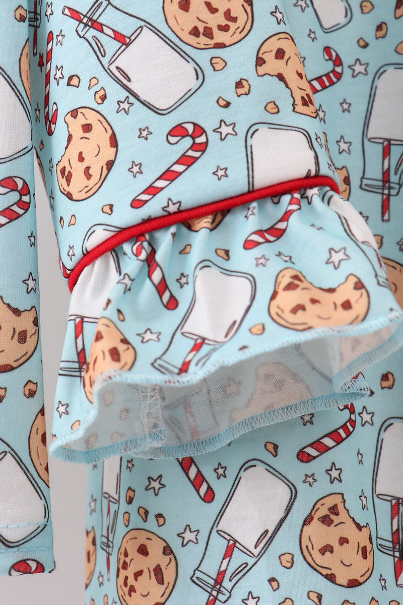 Santa Claus Cookie Print Ruffle Pajamas Set