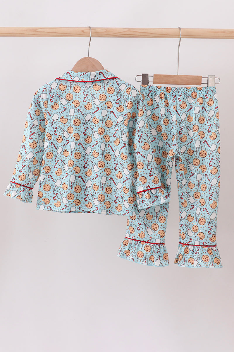 Santa Claus Cookie Print Ruffle Pajamas Set