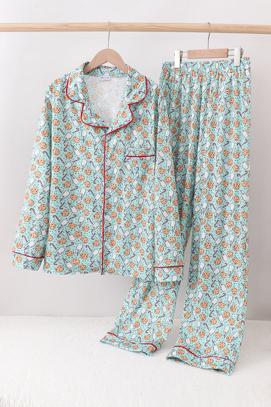 Santa Claus Cookie Print Adult Pajamas Set