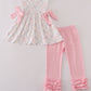 Pink Floral Bow Ruffle Pants Set
