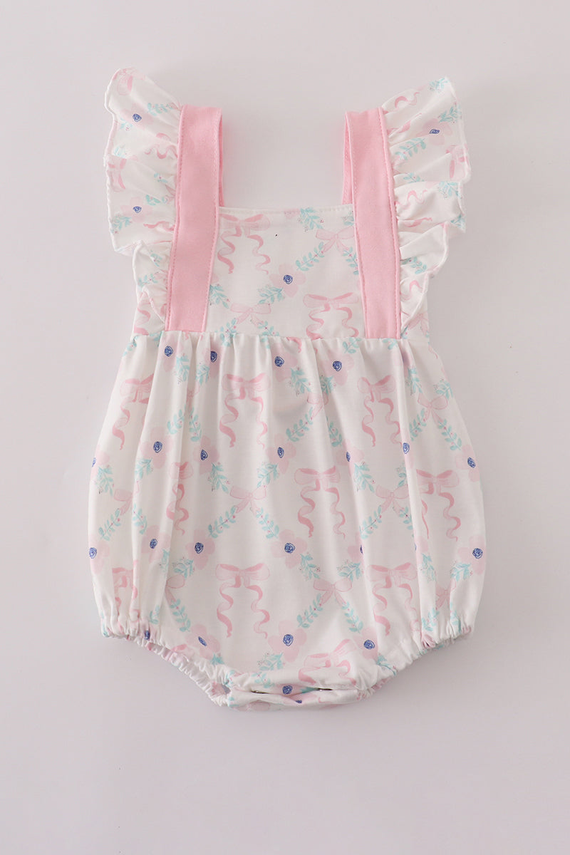 Pink Floral Bow Ruffle Bubble