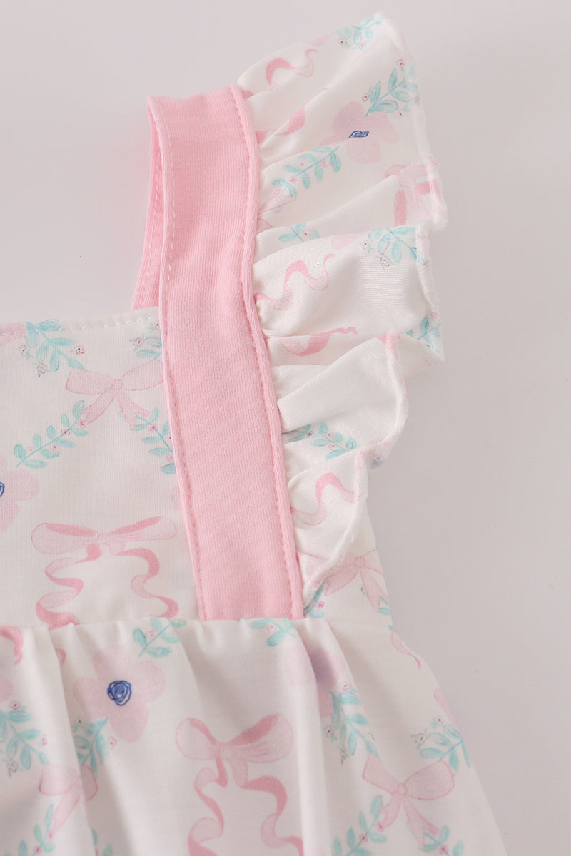 Pink Floral Bow Ruffle Bubble