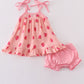 Pink Strawberry Print Muslin Girl Bloomer Set