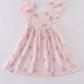 Pink Floral Print Muslin Girl Ruffle Dress