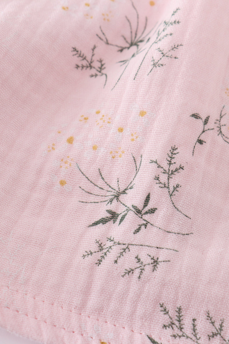 Pink Floral Print Muslin Girl Ruffle Dress
