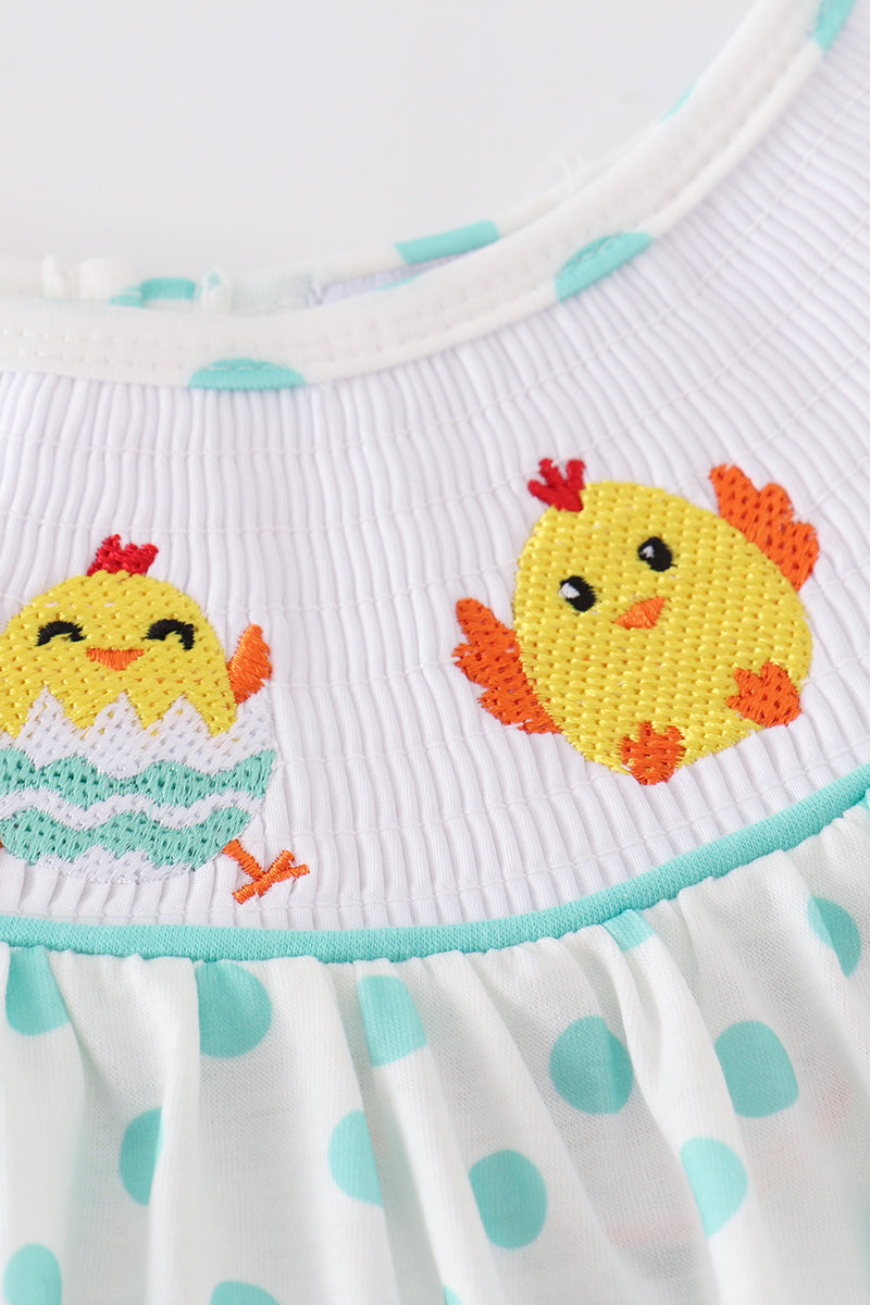 Dot Chicken Embroidery Smocked Set