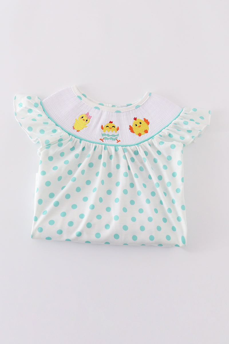 Dot Chicken Embroidery Smocked Set