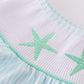 Blue Stripe Starfish Embroidery Smocked Dress